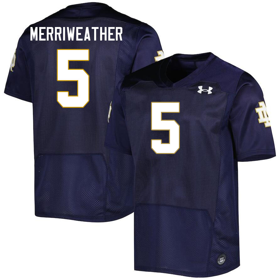 Men #5 Tobias Merriweather Notre Dame Fighting Irish College Football Jerseys Stitched-Navy